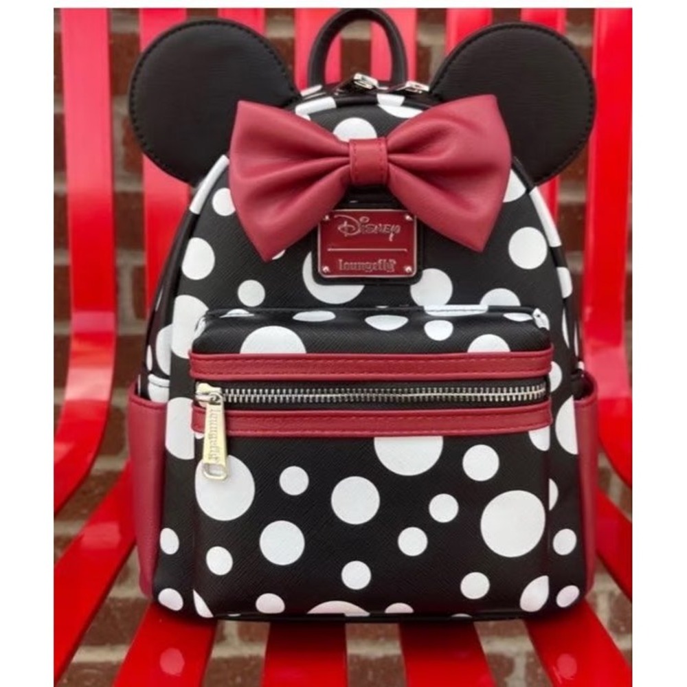 Loungefly Disney Minnie Mouse Polka Dot Mini Backpack with Red Bow and Ears